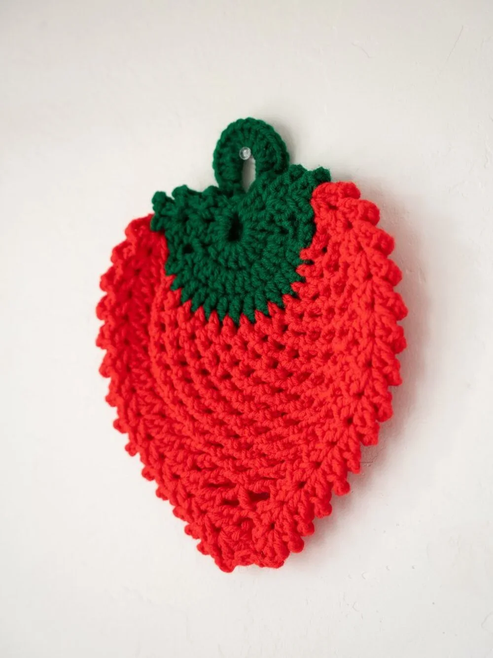 Vintage Handmade Crochet Strawberry Potholder Red Green